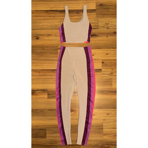 Beach Riot Activewear Set Taupe Sunset Stripe Leggings Sports Bra Athleisure XS